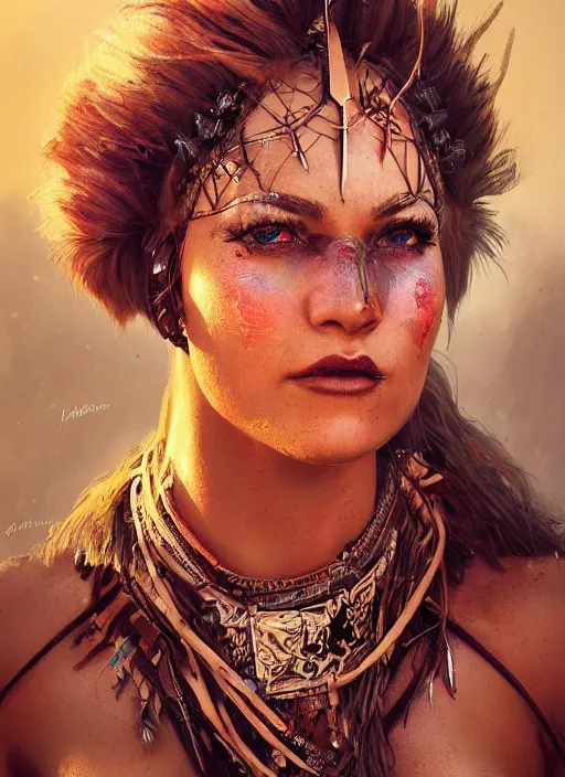 Image similar to hyper realistic photography portrait of coachella burningman pagan medieval tribal festival warrior curvy partygirl face cinematic, vallejo, julie bell, craig mullins greg rutkowski, artstation, cgsociety