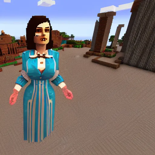 Prompt: Elizbeth from Bioshock Infinite in Minecraft