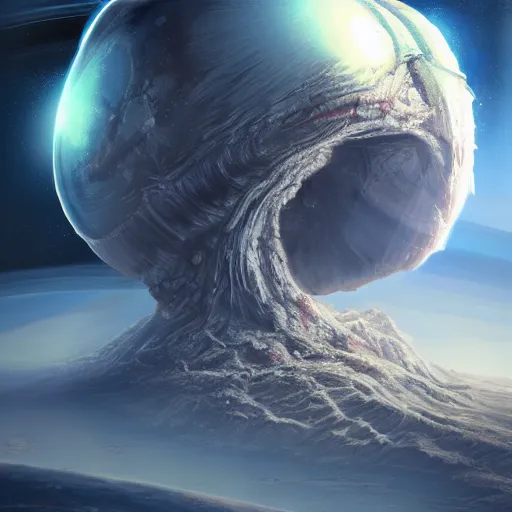 Prompt: planetary destruction by alien space ship, digital art, concept art, highly detailed, ultra realistic