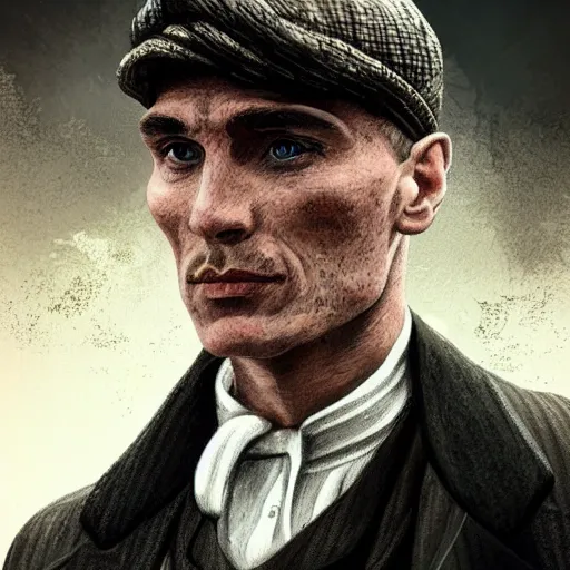 Image similar to Thomas Shelby from the peaky blinders standing in atlantis, in the style of Benjamin Bader, sharp, highly detailed, realistic face, digital art, epic, fantasy, artstation