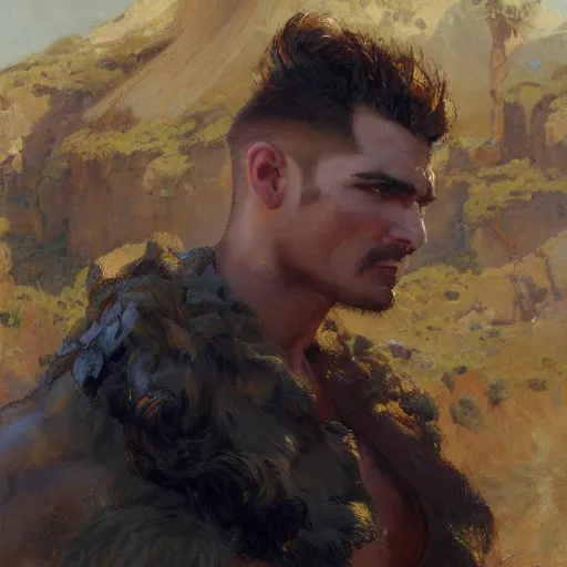 Prompt: a man with a faux hawk haircut, painting by Gaston Bussiere, Craig Mullins