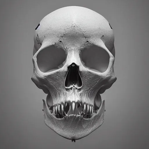 Prompt: A white raven skull, white human spine, baroque painting, beautiful detailed intricate insanely detailed octane render trending on Artstation, 8K artistic photography, photorealistic, chiaroscuro, Raphael, Caravaggio beautiful BW monochrome