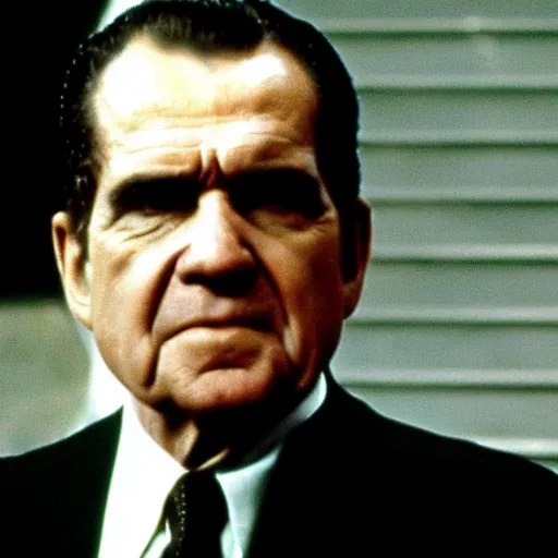 Prompt: A still of Richard Nixon in The Matrix