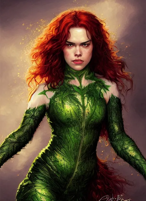 Prompt: A beautiful portrait of Daisy Ridley as Poison Ivy from Batman movie, digital art by Eugene de Blaas and Ross Tran, vibrant color scheme, highly detailed, in the style of romanticism, cinematic, artstation, Greg rutkowski