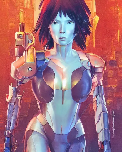 Image similar to weta disney pixar movie still portrait photo of motoko kusanagi ghost in the shell : : as cyborg woman by pixar : : by weta, wlop, ilya kuvshinov, rossdraws, artgerm, marvel, maxim cover, latex, octane render, sweaty, iridescent, bright morning, anime, liosh, mucha : :