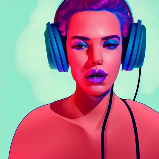 Image similar to synthwave girl wearing headphones, animated, trending on artstation, portrait