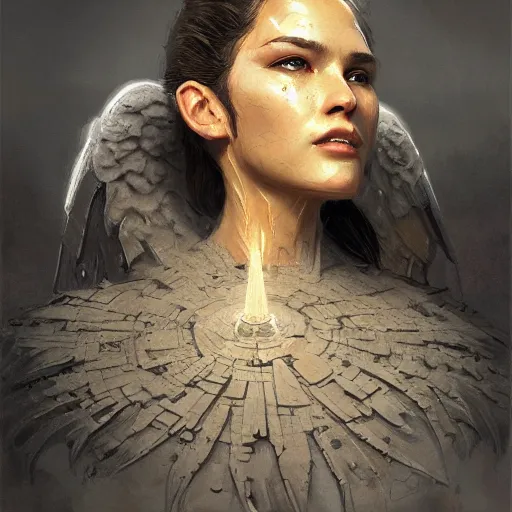 Prompt: portrait of the angel of atomic bombs, D&D, fantasy, intricate, elegant, highly detailed, digital painting, artstation, concept art, smooth, sharp focus, illustration, art by greg rutkowski and james gurney