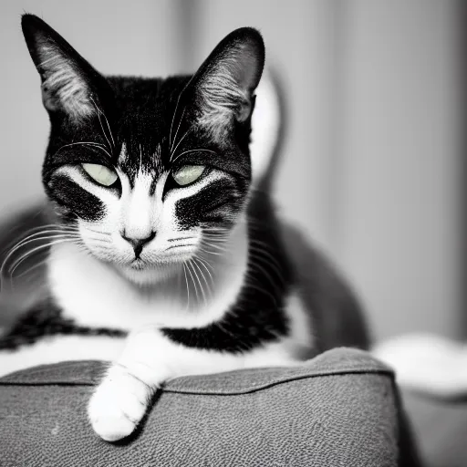 Prompt: a 3 5 mm photo of a cat, sigma 2 4 mm f / 8,, smiling,, sitting, warm lighting, strong shadow, cinematic, realistic, - h 6 4 0 - w 1 0 2 4 - c 1 2 - n 9 - i - s 1 5 0
