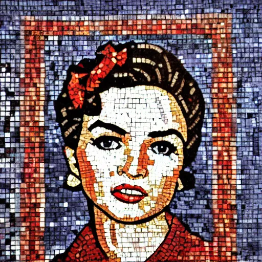 Prompt: a portrait of Rosie the riveter, Roman mosaic