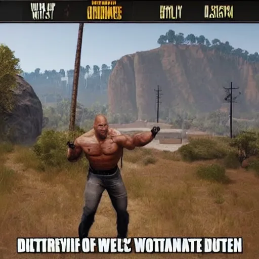 Prompt: Dwayne Johnson wins PUBG. Dance screenshot.