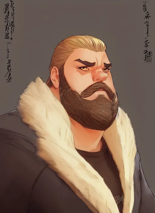 Prompt: massive athlete with a blond beard, art by studio ghibli and j. c. leyendecker and greg rutkowski and artgerm and ilya kuvshinov, portrait, d & d, fantasy, highly detailed, digital painting, headshot, trending on artstation, concept art, sharp focus, illustration