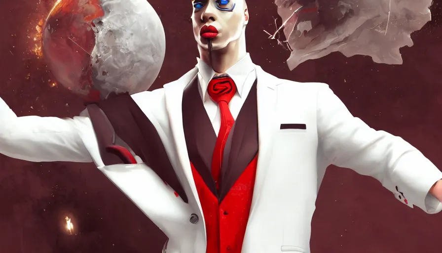 Image similar to Osiris in white suit and red tie, hyperdetailed, artstation, cgsociety, 8k