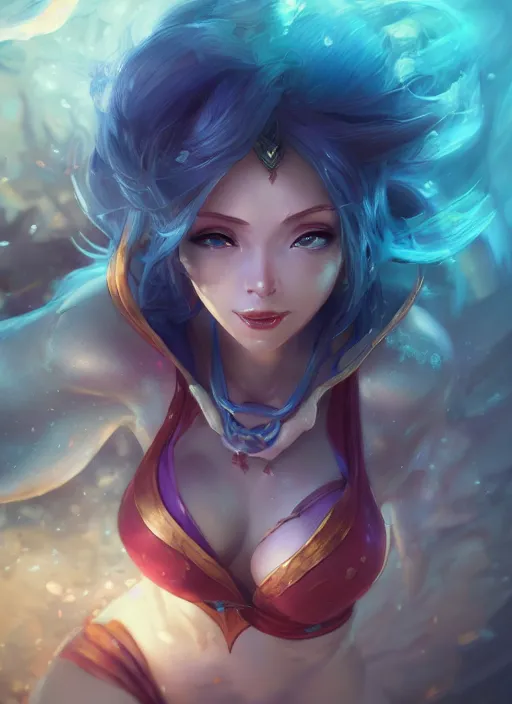 Image similar to nami, from league of legends, au naturel, hyper detailed, digital art, trending in artstation, cinematic lighting, studio quality, smooth render, unreal engine 5 rendered, octane rendered, art style by klimt and nixeu and ian sprigger and wlop and krenz cushart