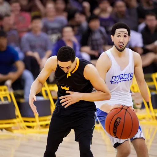 Image similar to Half-black half-asian man playing basketball with klay thompson