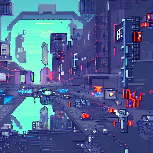 Prompt: videogame, pixelart, kirokaze, thor, cyberpunk city, terminator