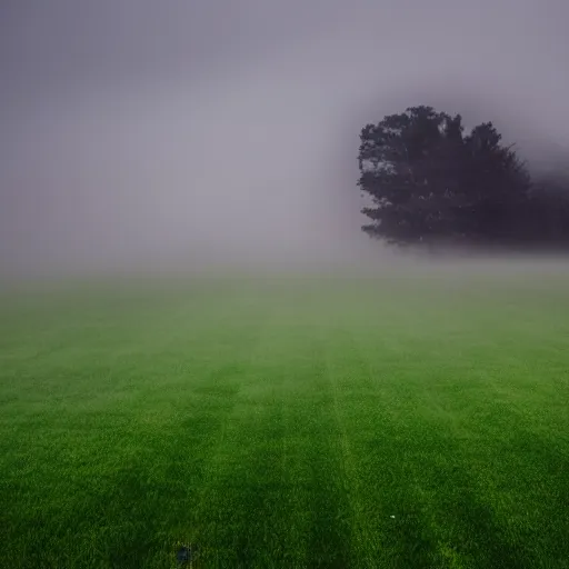 Image similar to a giant grand piano fading into the green fog, dramatic