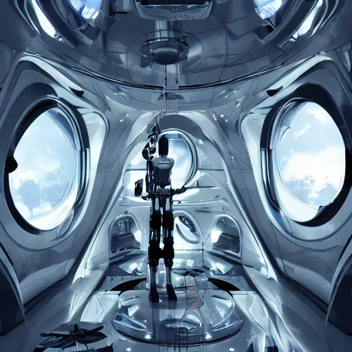 Prompt: inside cyborg spaceship by Stephan Martiniere, masterpiece , volumetric light