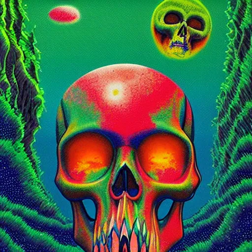 Image similar to ngc 3132 falling pixel waterfall skull portrait mysterious landscape by Roger Dean Casey Weldon, edge of the world, composite, colorful, high quality, featured art print, trending on behance