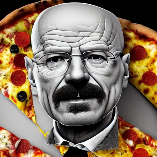 Image similar to pizza made of walter white, unreal, render, splash, award winning photograph