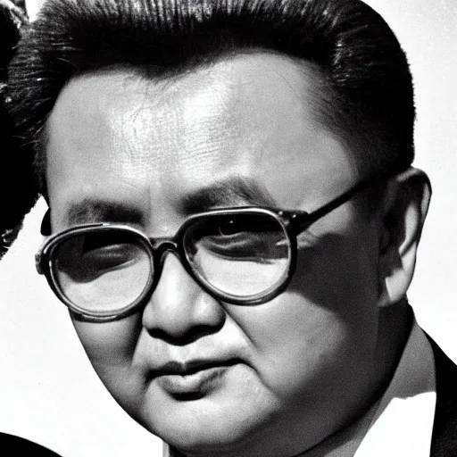 Image similar to Kim Jong-il in the role of James Bond, action filmstill, 1960s spy, Walther PPK