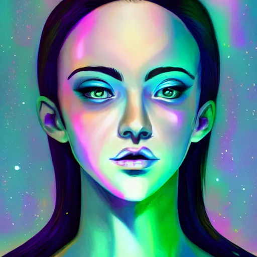 Image similar to portrait of a woman inspired by lois van baarle, iridescent, holographic