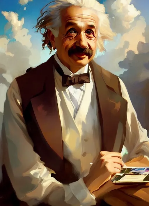 Image similar to portrait of albert einstein, painting by sargent and leyendecker, fantasy, medium shot, asymmetrical, intricate, elegant, matte painting, illustration, hearthstone, by rhads, by greg rutkowski, by greg tocchini, by james gilleard, by joe fenton