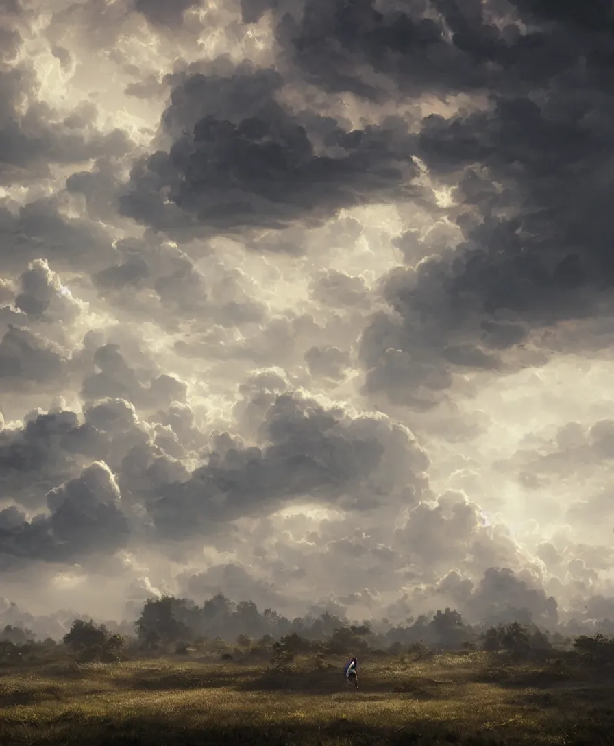 Image similar to hyper realistic clouds, illustrated by greg rutkowski, beautiful volumetric lighting, intricate, ultra detailed, photorealistic, trending on artstation, octane render, 8 k