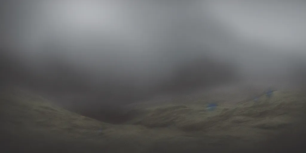 Prompt: beautiful surreal landscape, foggy misty hills, dark and eerie, high resolution textures, volumetric lighting effect