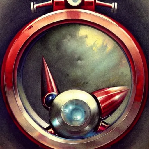 Image similar to designs ( ( ( ( ( 1 9 5 0 s retro future robot android time porthole portal window. muted colors. ) ) ) ) ) by jean baptiste monge!!!!!!!!!!!!!!!!!!!!!!!!! chrome red