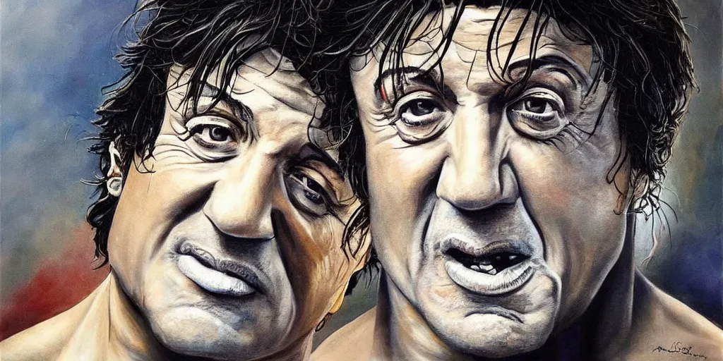 Image similar to a beautiful painting of sylvester stallone by aaron horkey, trending on artstation