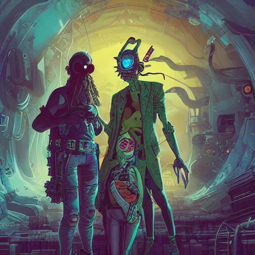 Prompt: akah 0 c 0 k apocalyptic cyberpunk medium shot by gaston bussierre and charles vess and james jean and erik jones and rhads, inspired by rick and morty, epic, funny, huge scale, beautiful fine face features, intricate high details, sharp, ultradetailed