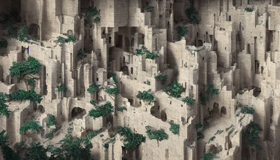 Image similar to a detailed digital painting of a biotech mystical arabic architecture of a city carved into a limestone cliff, by james jean, 1. 1 rule of thirds, ultrarealistic, dramatic lighting, landscape, beautiful, gorgeous, hyper detail, hd, octane render, unreal engine, cinematic, trending on artstation,