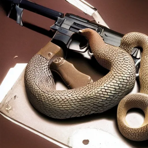 Image similar to Snake holding a gun