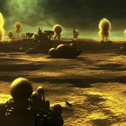 Image similar to battle scene from duna by denis villeneuve and alejandro jodorowsky style many details by andrei tarkovsky in sci - fi style volumetric natural light