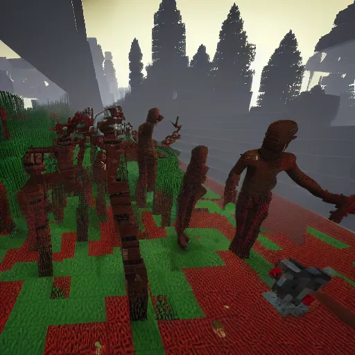 Prompt: dead by daylight in the style of minecraft