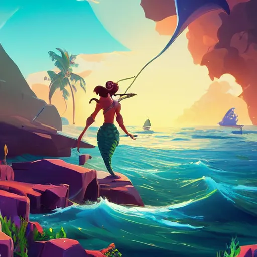 Image similar to painting mermaid treasure on sea of thieves game avatar hero smooth face median photoshop filter cutout vector, behance hd by jesper ejsing, by rhads, makoto shinkai and lois van baarle, ilya kuvshinov, rossdraws global illumination