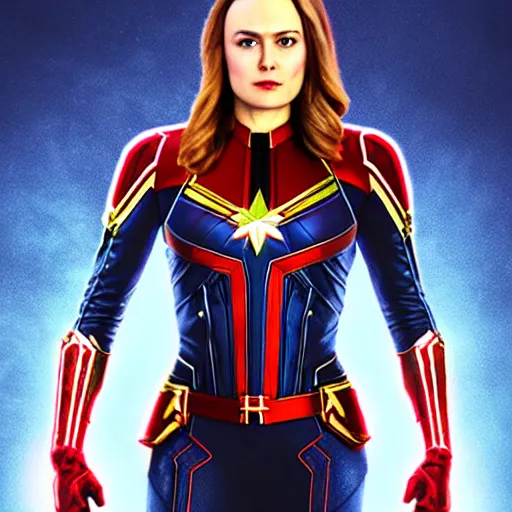 Prompt: A photorealistic image of Wanda Maximoff as Captain Marvel