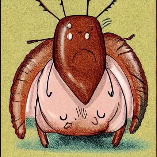 Prompt: cute cartoon woodlouse in a wedding dress