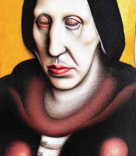 Image similar to portrait of marilyn manson by hieronymus bosch, high quality, high detail