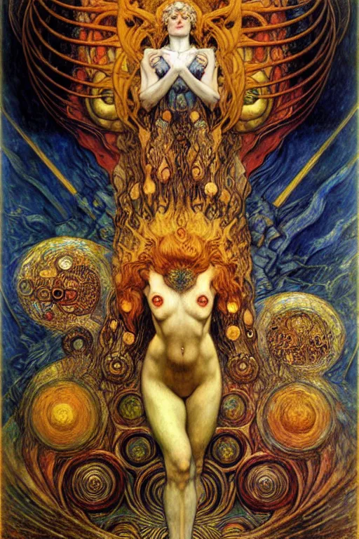 Image similar to Divine Chaos Engine by Karol Bak, Jean Delville, William Blake, Gustav Klimt, and Vincent Van Gogh, symbolist, visionary