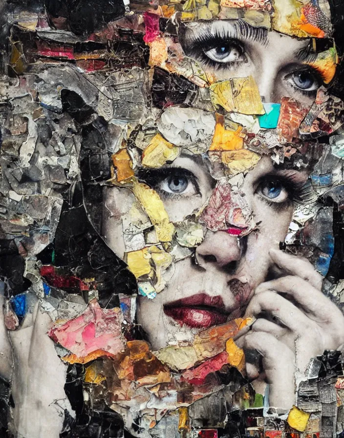 Prompt: punch in the face detailed analogue mixed media collage with canvas texture in style of contemporary art, punk art, hyperrealistic beautiful face, photorealistic, expressionism, masterpiece, perfect composition, spectacular quality, intricate oil details, vivid broken glass, torn paper