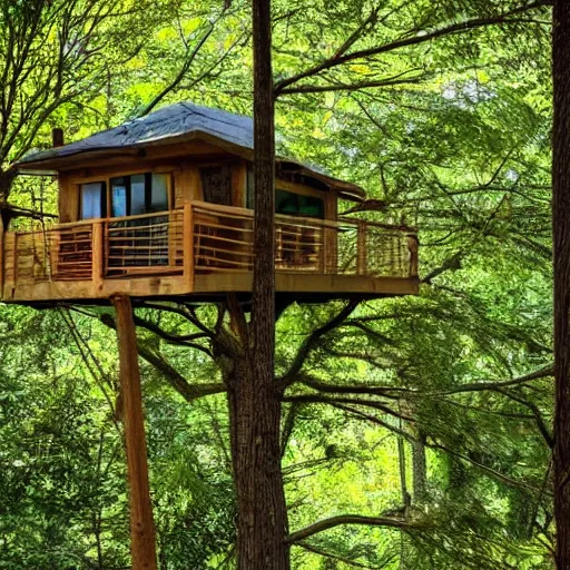 Image similar to view of the forest through a window in a tree house