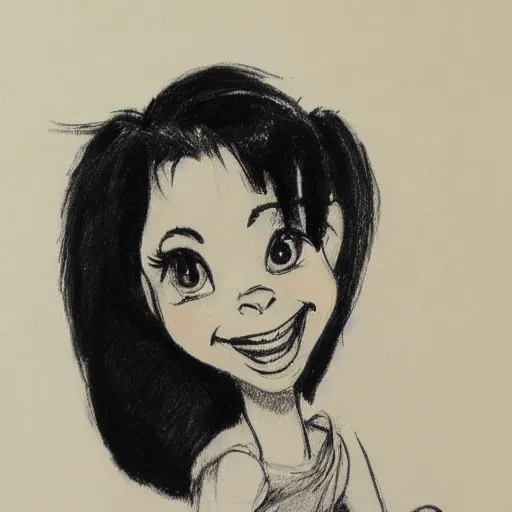 Image similar to milt kahl sketch of black hair cuban girl with dog nose