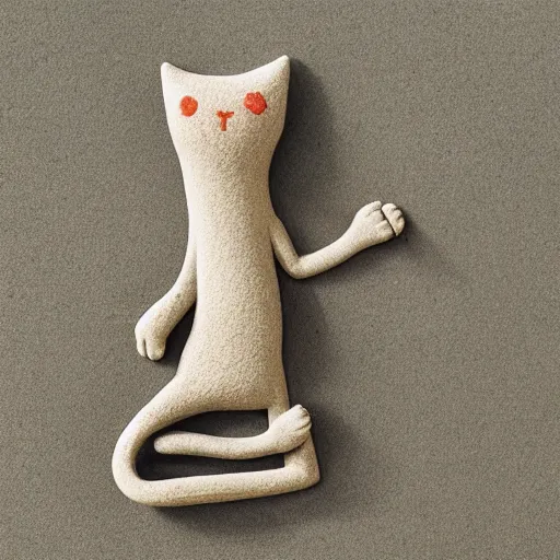 Prompt: gray clay figure cat with fishbone in wheat field