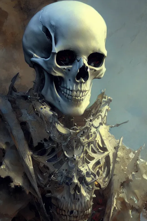 Image similar to skeleton skeletal skull skeletons bones portrait dnd, painting by gaston bussiere, craig mullins, greg rutkowski, yoji shinkawa