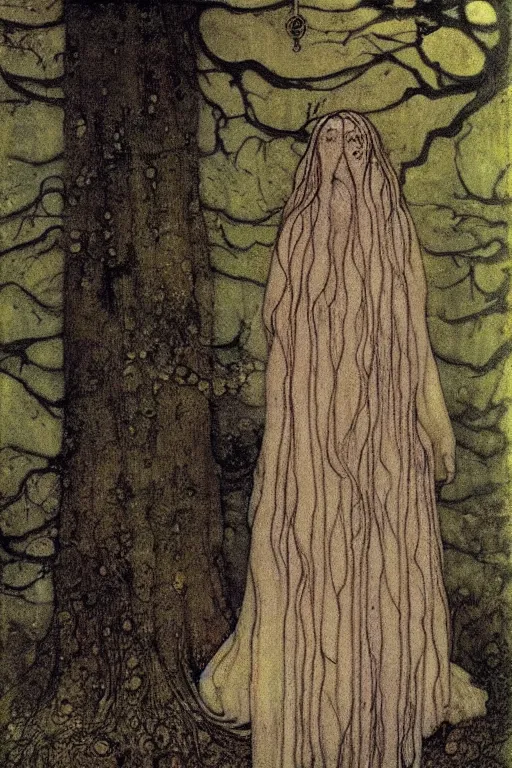 Prompt: the ghostly woman of the forest, john bauer