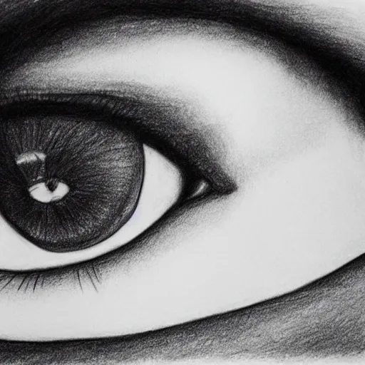 Prompt: a pencil drawing of an eye close up