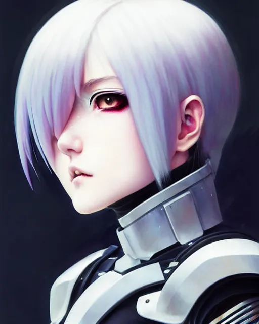 Image similar to portrait Anime goth girl in cyberpunk armor, cute-fine-face, white-hair pretty face, realistic shaded Perfect face, fine details. Anime. realistic shaded lighting by Ilya Kuvshinov katsuhiro otomo ghost-in-the-shell, magali villeneuve, artgerm, rutkowski, WLOP Jeremy Lipkin and Giuseppe Dangelico Pino and Michael Garmash and Rob Rey