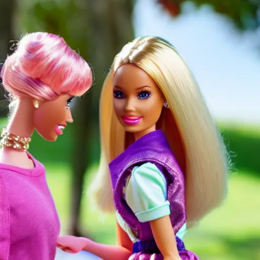 Image similar to a barbie plays with her human doll