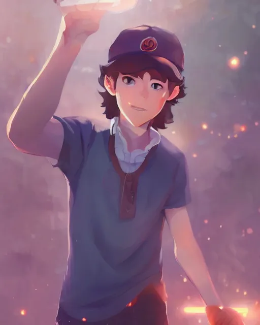 Image similar to dipper pines, medium shot, visible face, detailed face, perfectly shaded, atmospheric lighting, by makoto shinkai, stanley artgerm lau, wlop, rossdraws